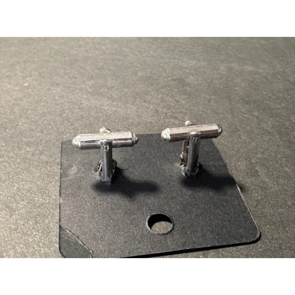 Vintage Silver Tone Cufflinks 3/4” Square in Square Starburst Design